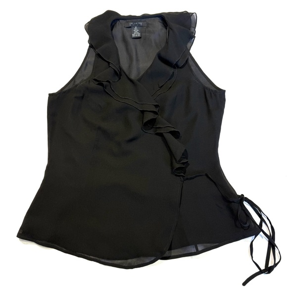 The Limited Black Ruffle Wrap 100% Silk Blouse Sleeveless Size M Quite Luxury - Picture 2 of 10